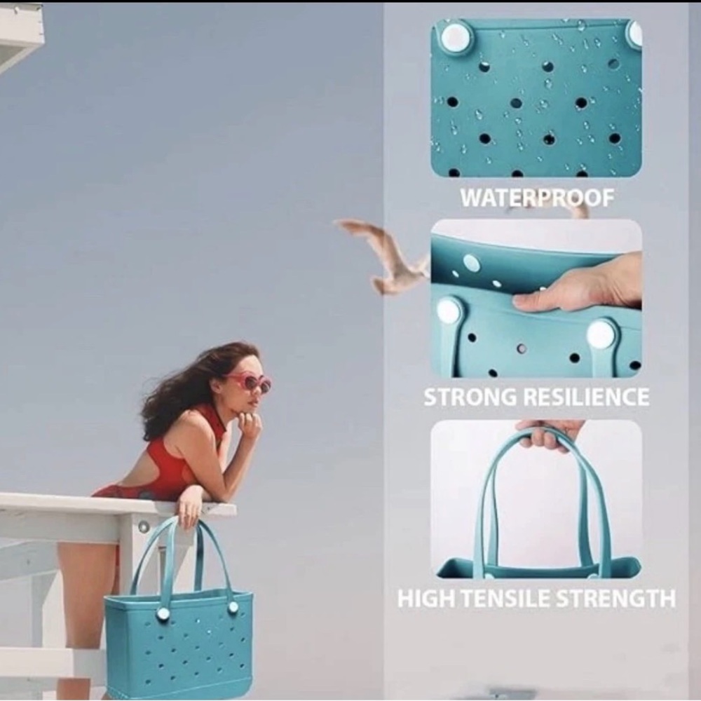 Waterproof Rubber Beach Tote Bag for Women, Medium Tote Bag for Beach, Pool Bag - Picture 3 of 3